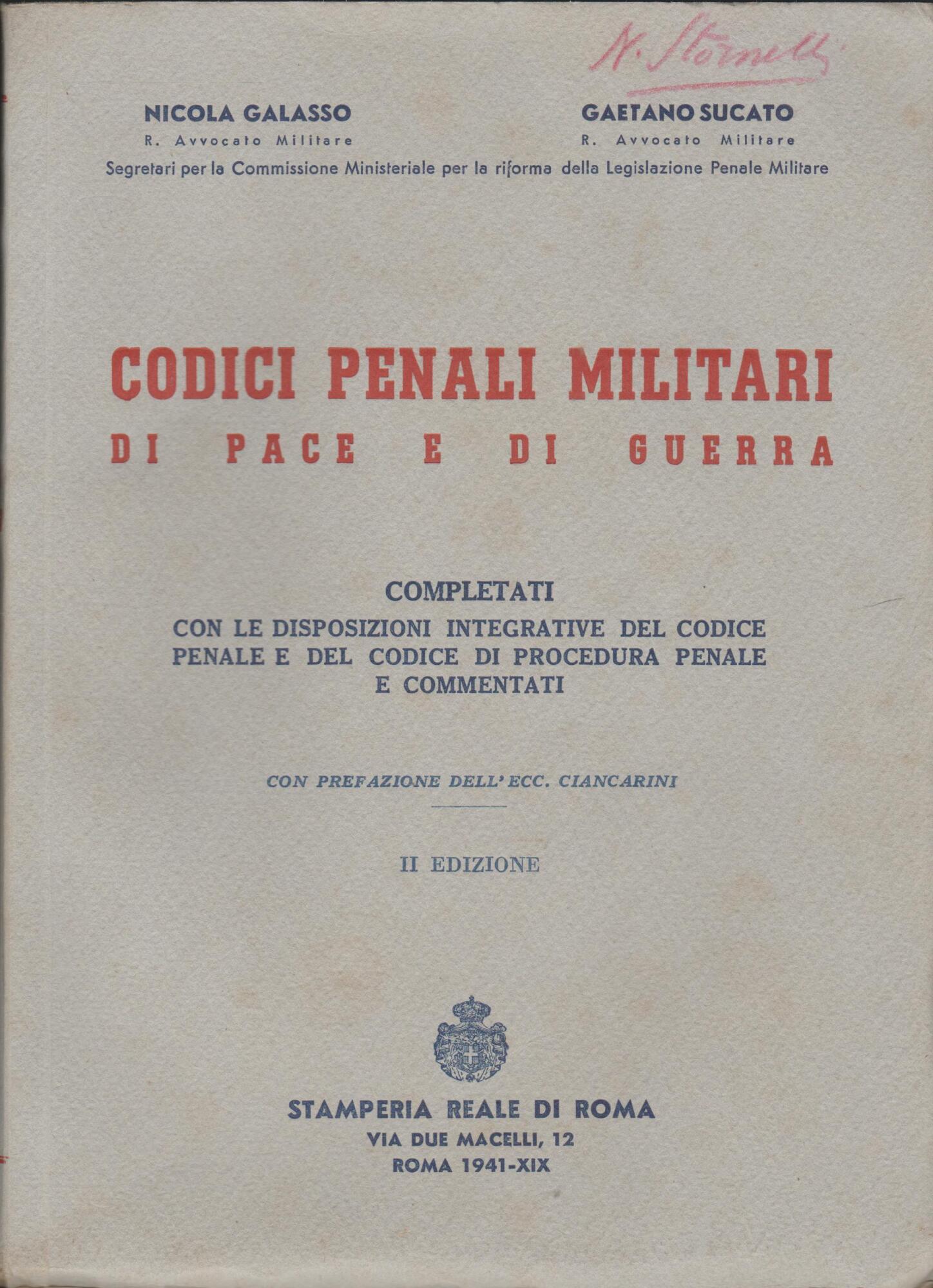 Codici Penali Militari di pace e di guerra