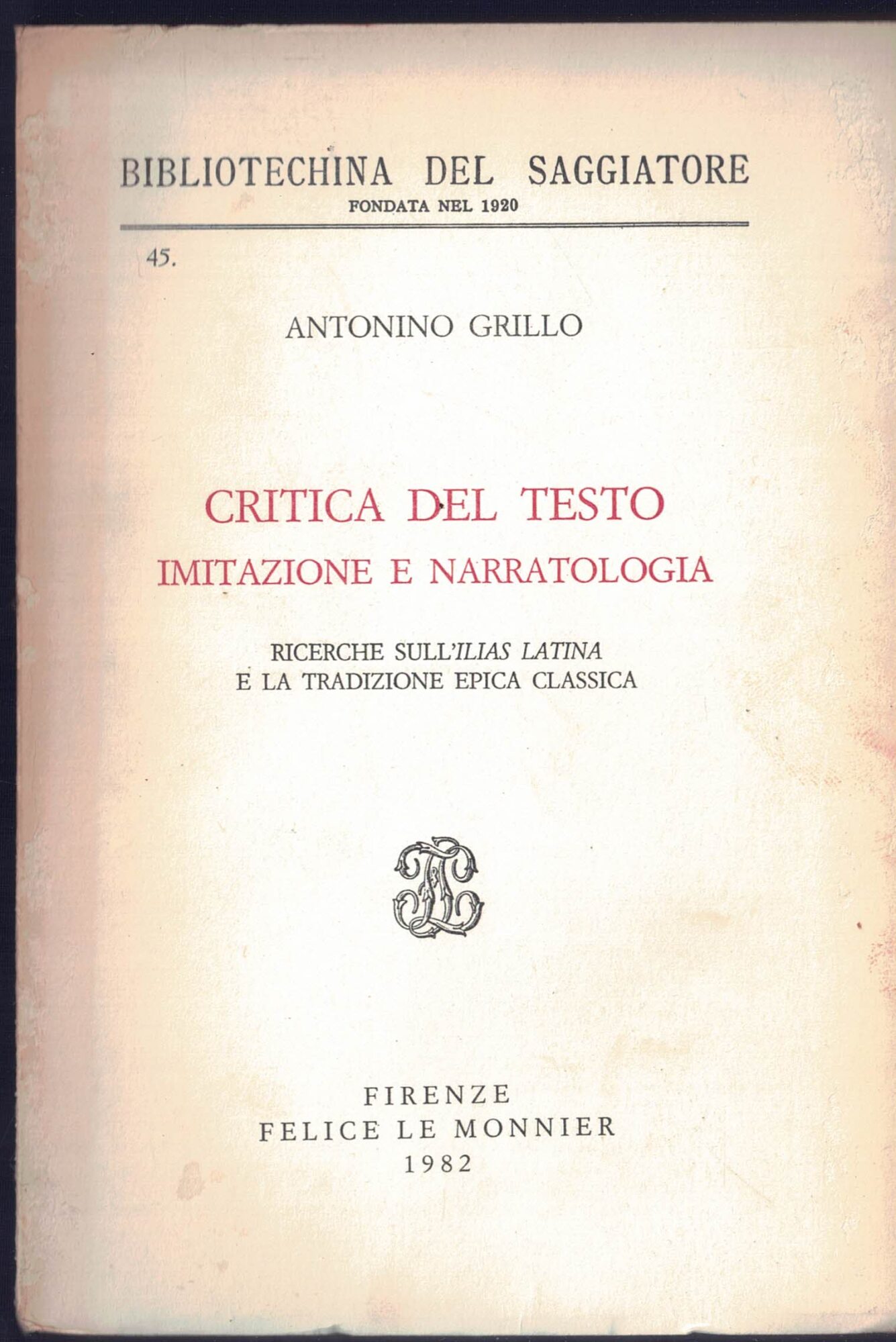 Critica del testo. Imitazione e narratologia