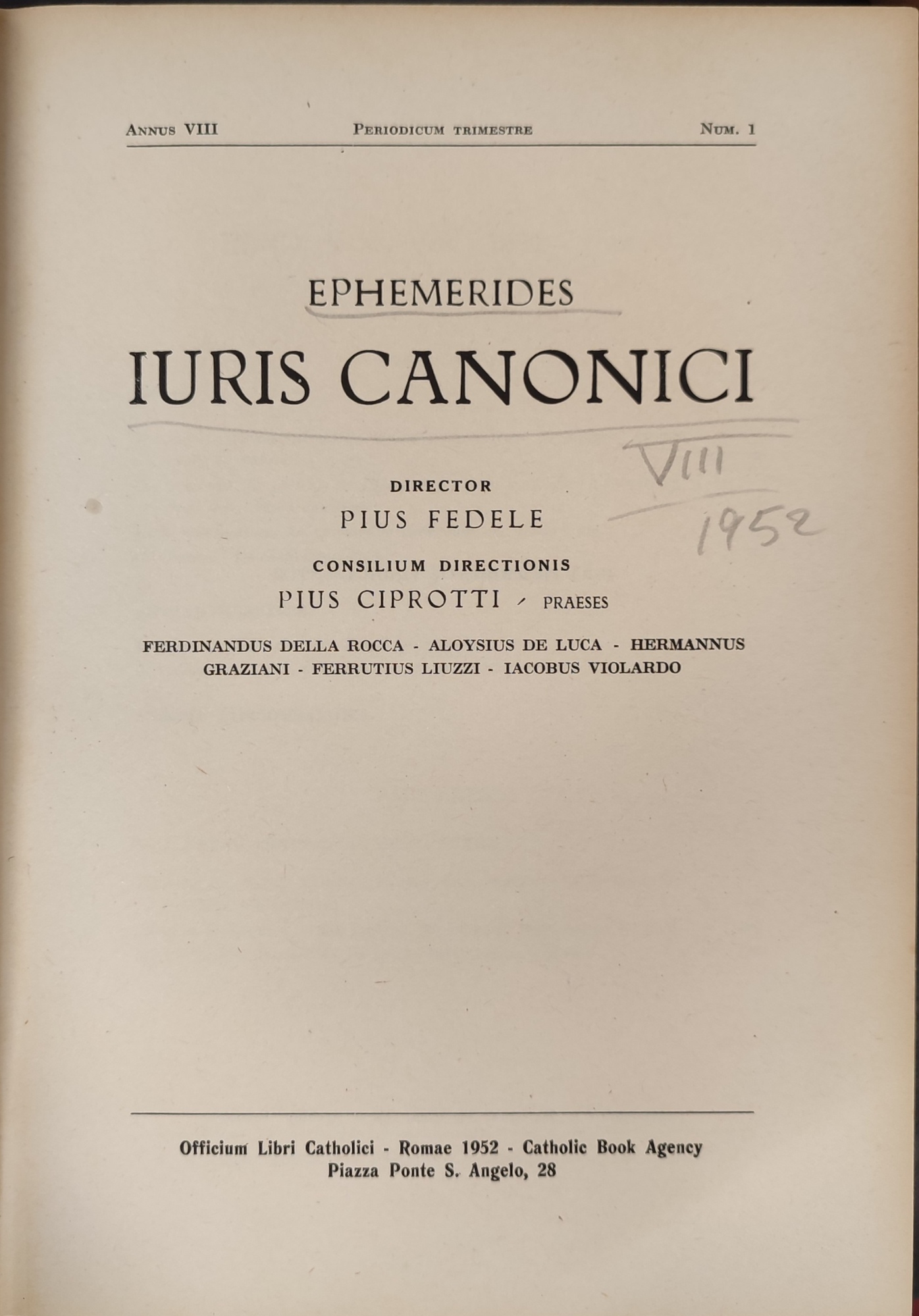Ephemerides iuris canonici. VIII 1952
