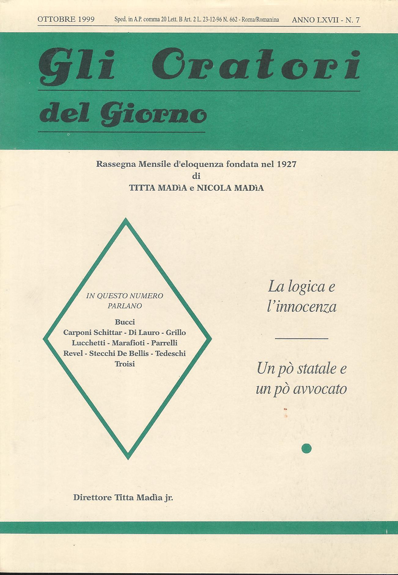 Gli Oratori del giorno rassegna mensile d'eloquenza Anno (Ott 1999) …