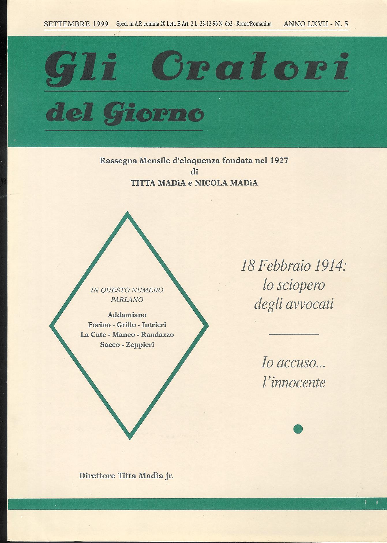Gli Oratori del giorno rassegna mensile d'eloquenza Anno (Sett 1999) …