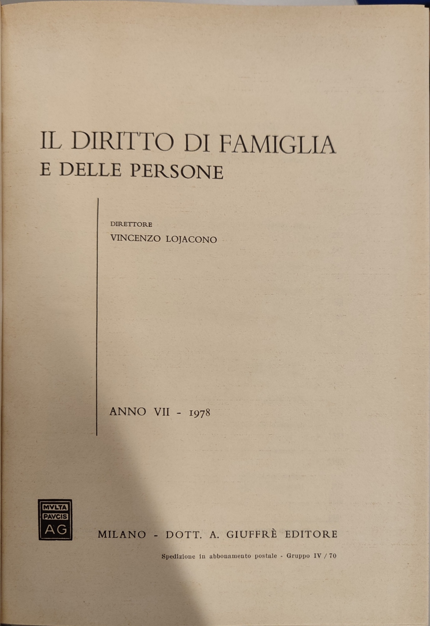 Il diritto di famiglia e delle persone VII- 1978
