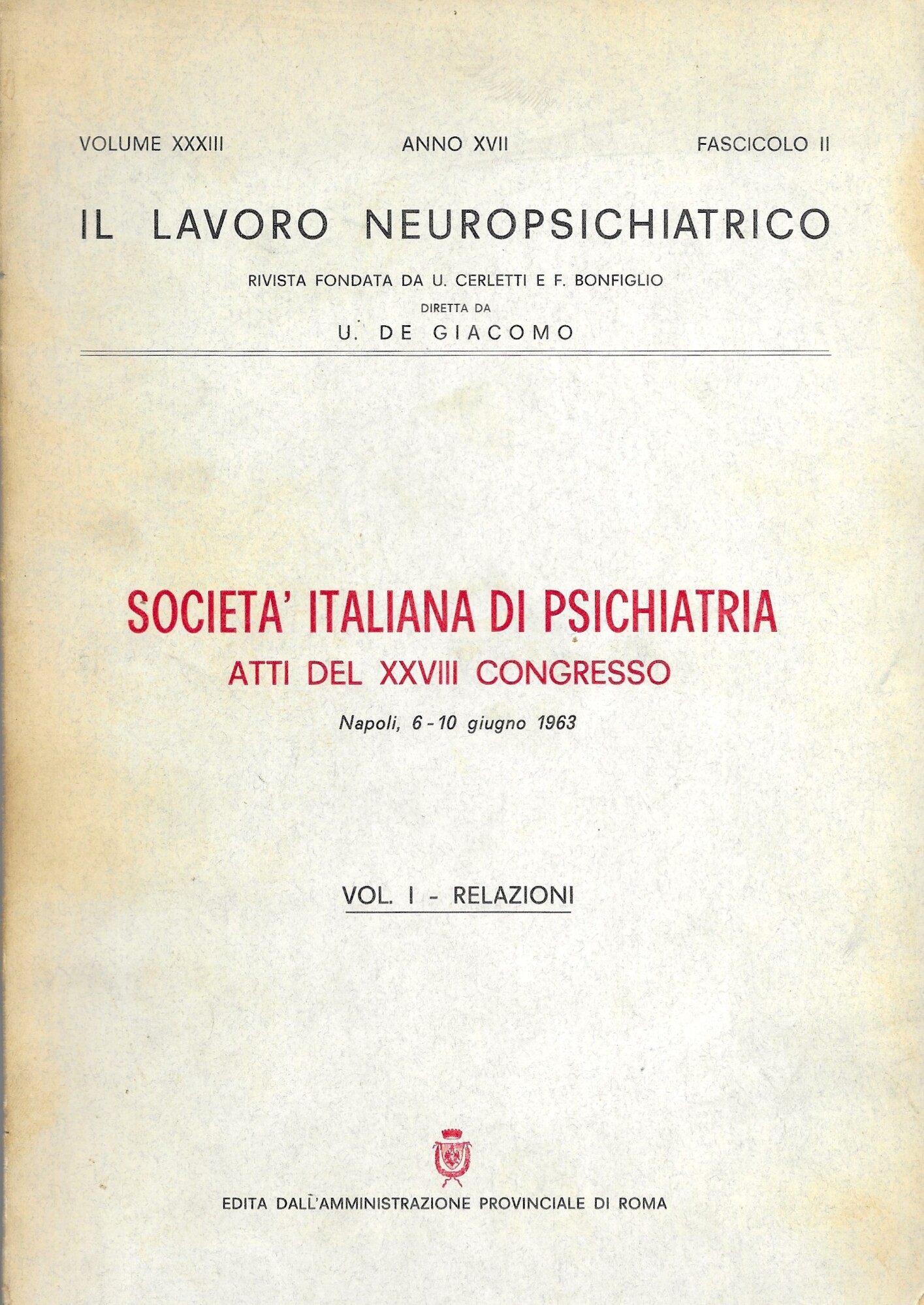 IL LAVORO NEUROPSICHIATRICO - Società Italiana di Psichiatria ATTI del …
