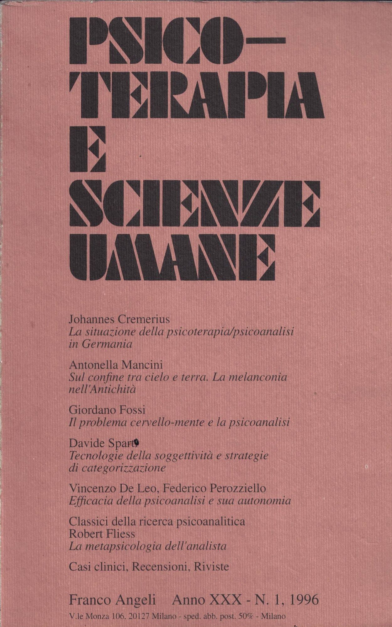 Psicoterapia e scienze umane Anno XXX N.1 1996