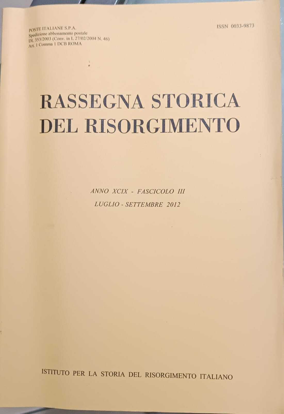 RASSEGNA STORICA DEL RISORGIMENTO- FASCICOLO III
