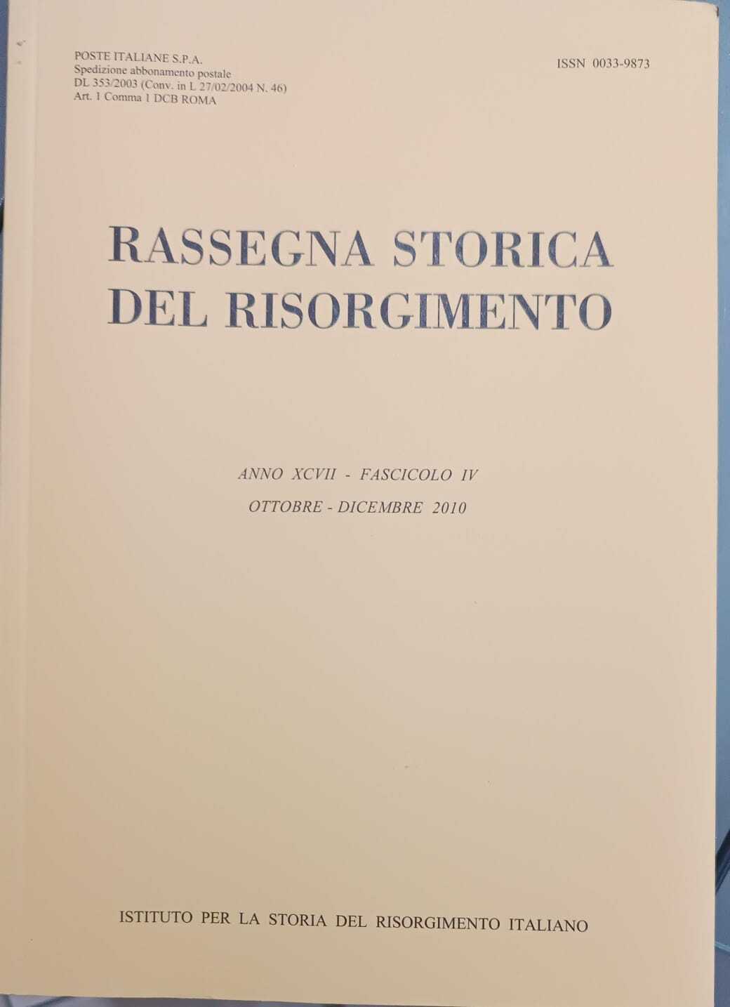 RASSEGNA STORICA DEL RISORGIMENTO- fascicolo IV