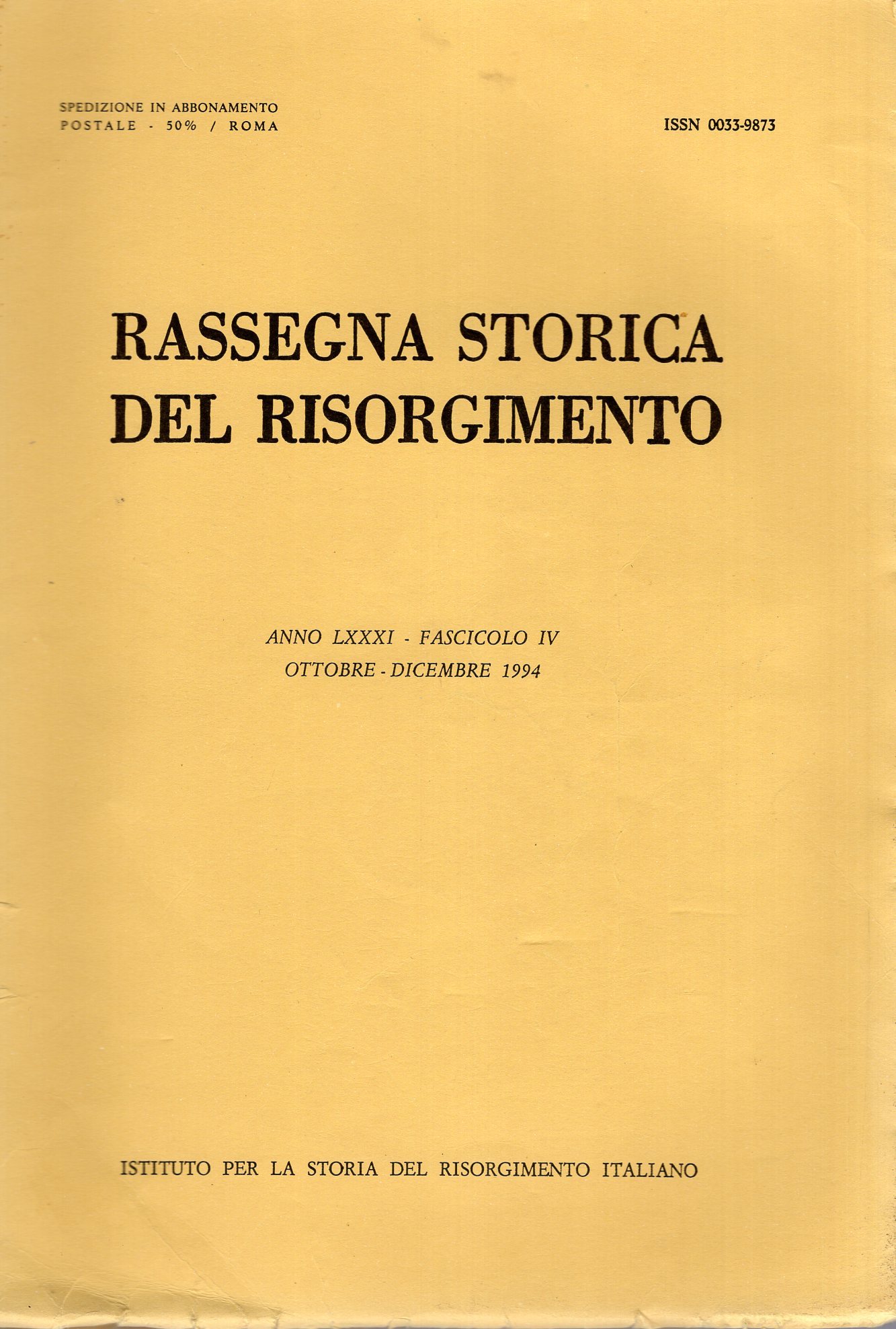 Rassegna storica del Risorgimento Anno LXXXI Fascicolo IV Ott. - …