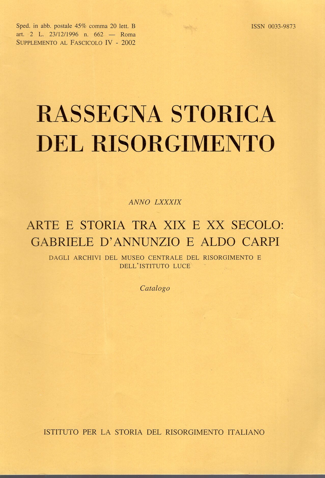 Rassegna storica del risorgimento Anno LXXXIX