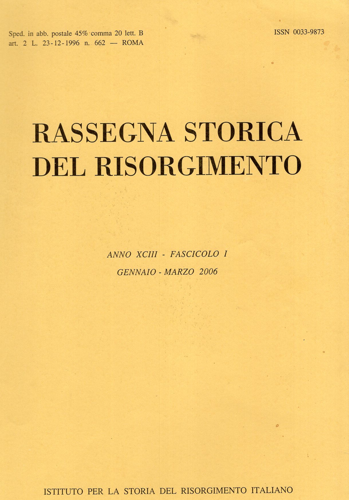 Rassegna storica del Risorgimento Anno XCIII - Fascicolo I Gen.- …