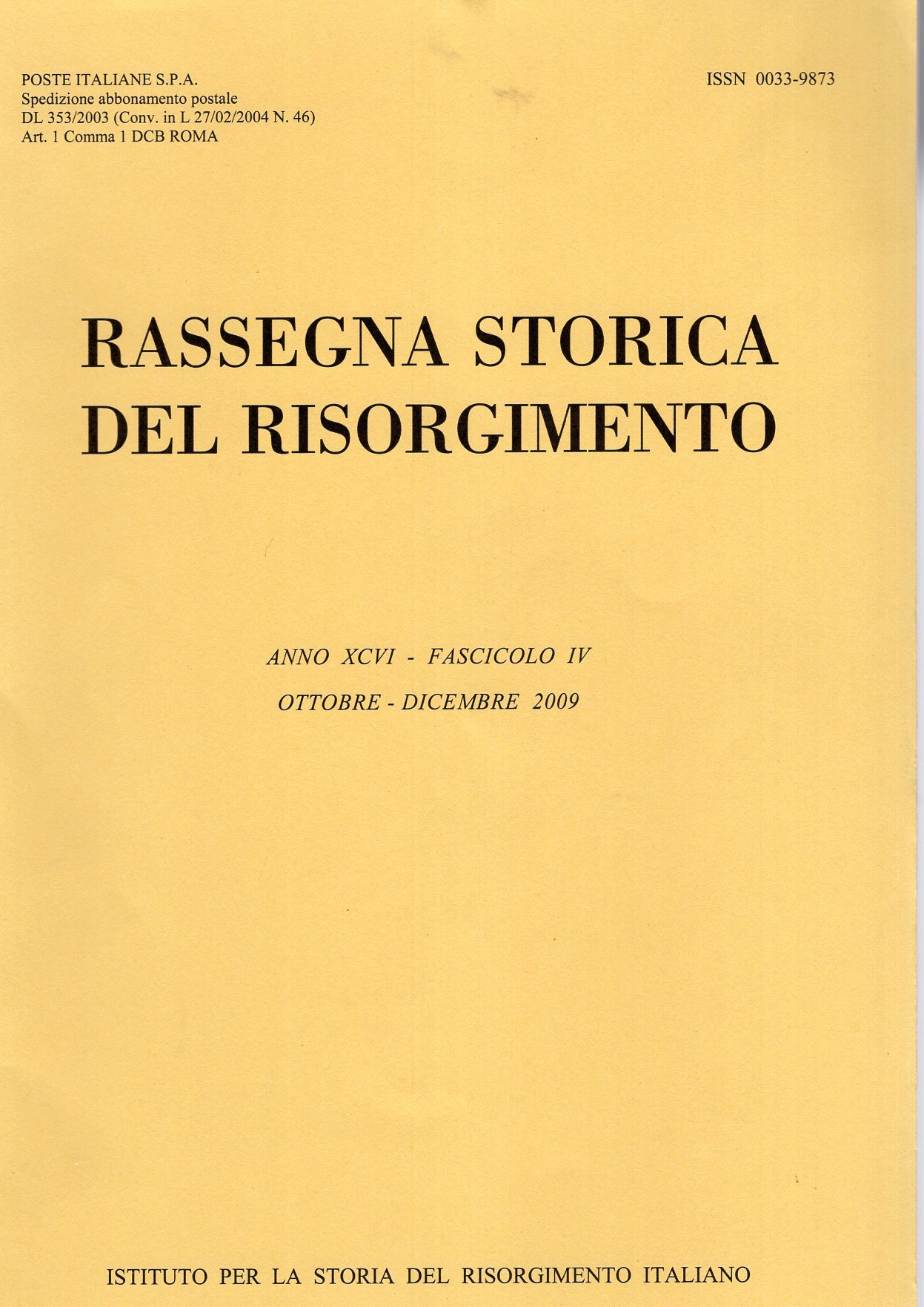 Rassegna storica del Risorgimento Anno XCVI - Fascicolo IV Ott. …