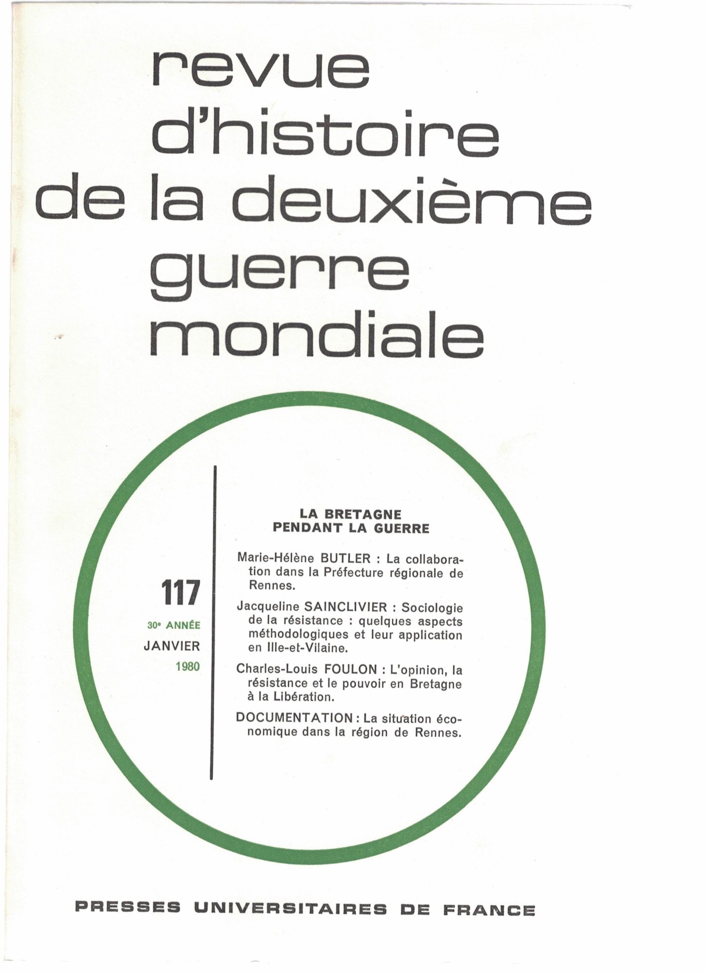 Revue d'histoire de la deuxième guerre mondiale.Annata completa 1980.