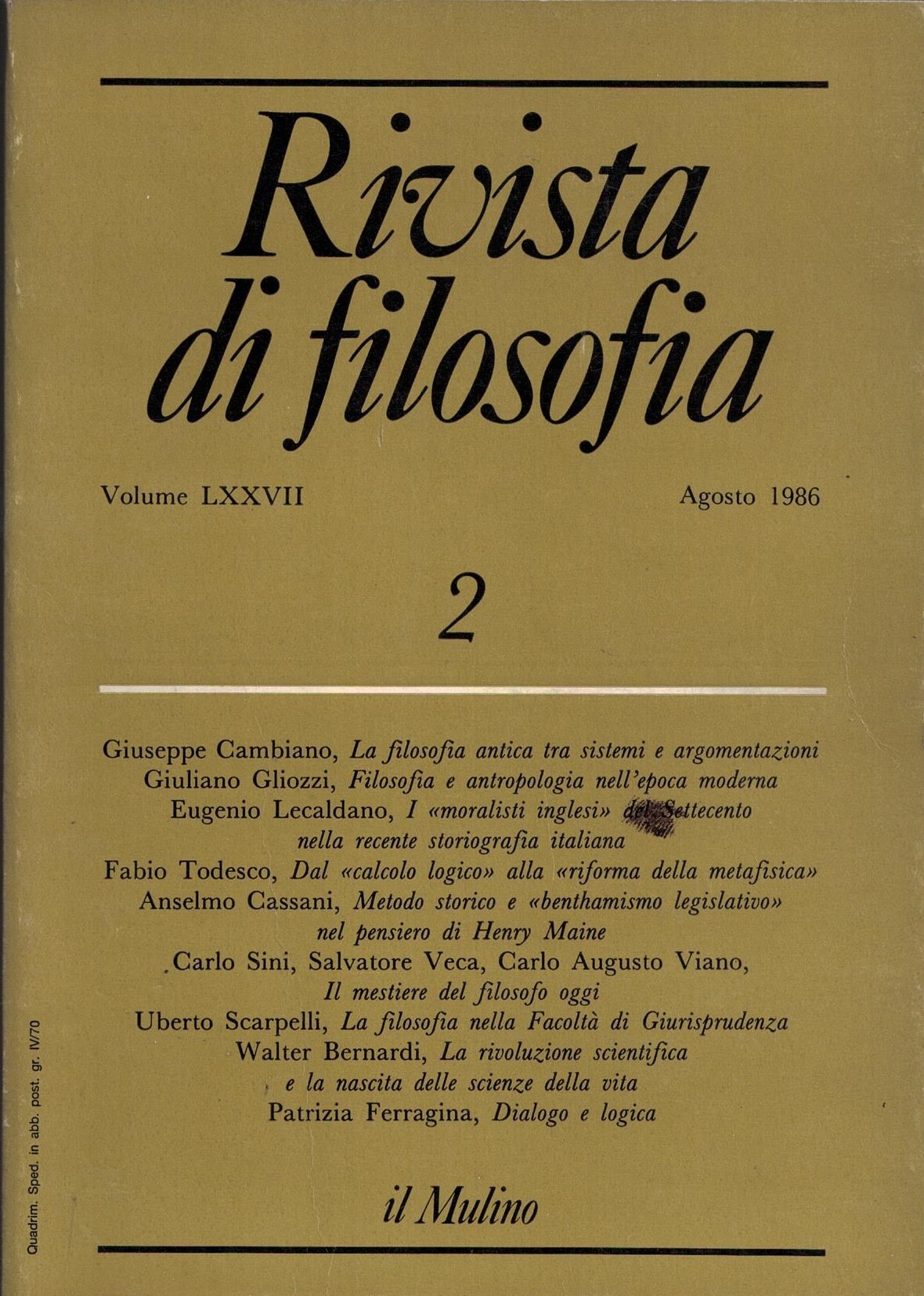 RIVISTA DI FILOSOFIA N. 2 Agosto 1986