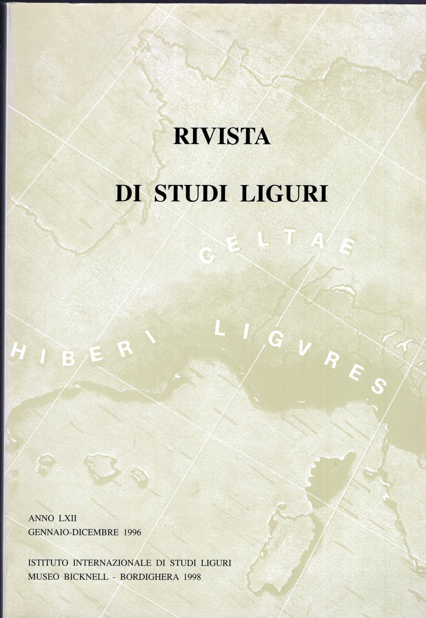 Rivista di studi Liguri anno LXII gennaio -dicembre 1996