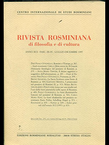 Rivista rosminiana di filosofia e di cultura fasc.3-4 luglio 1997