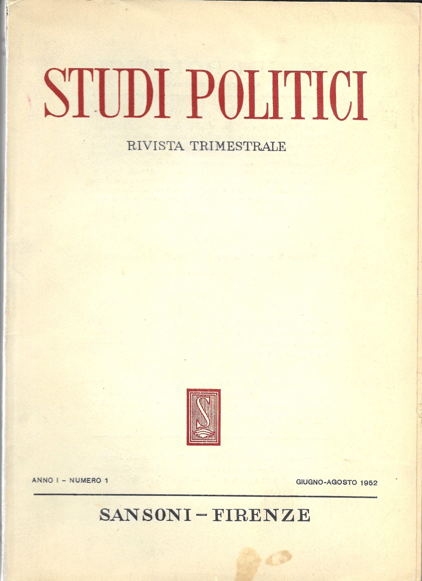 STUDI POLITICI - rivista trimestrale anno I , n.1