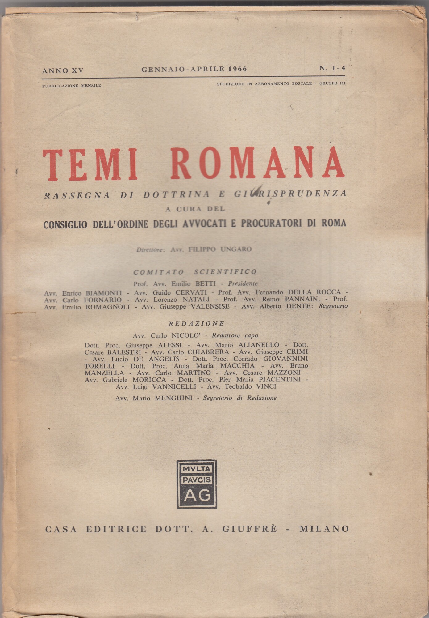 Temi Romana. Rassegna di dottrina e giurisprudenza. 1966. Annata completa.