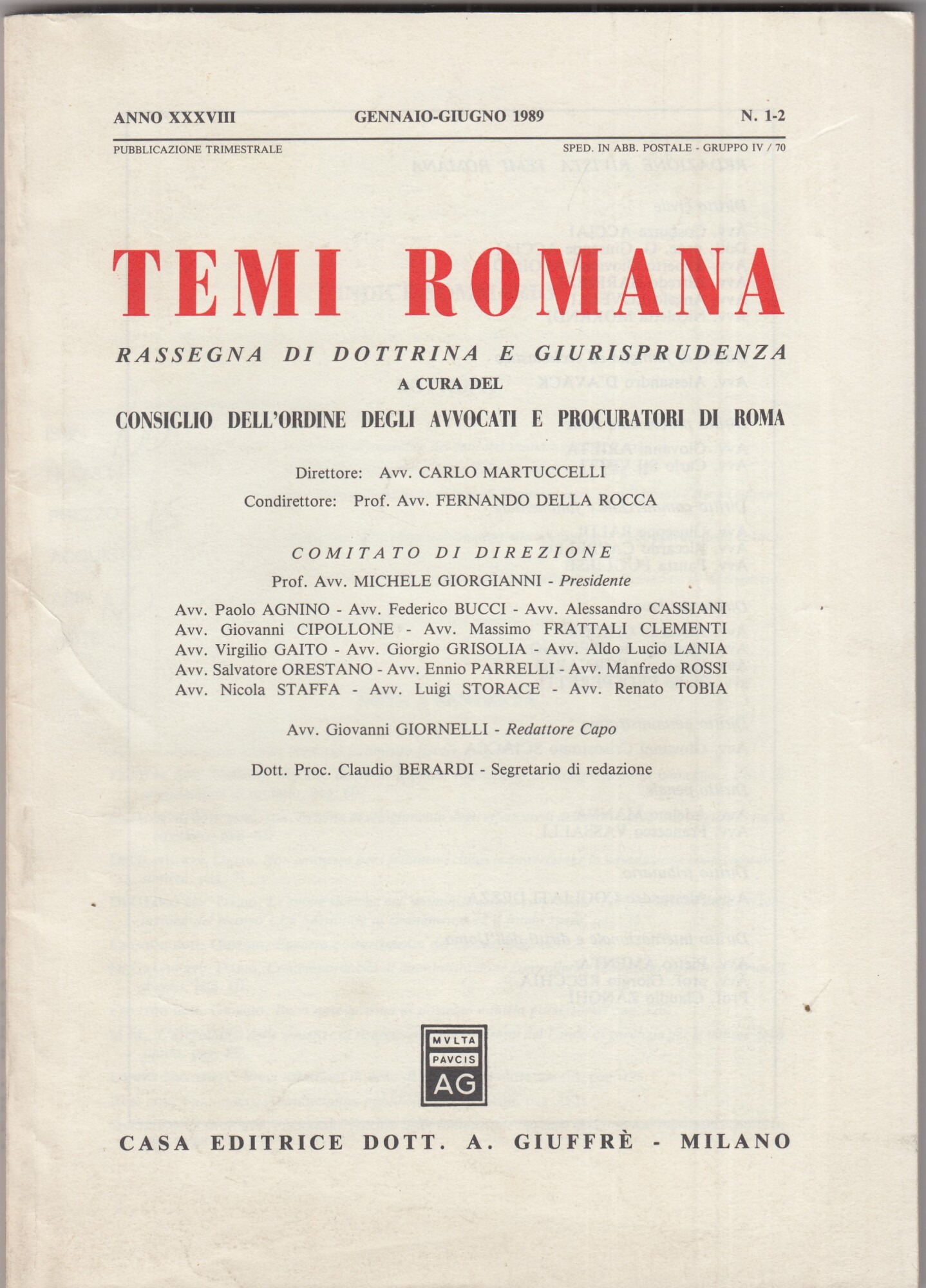 Temi Romana. Rassegna di dottrina e giurisprudenza. 1989. Annata completa