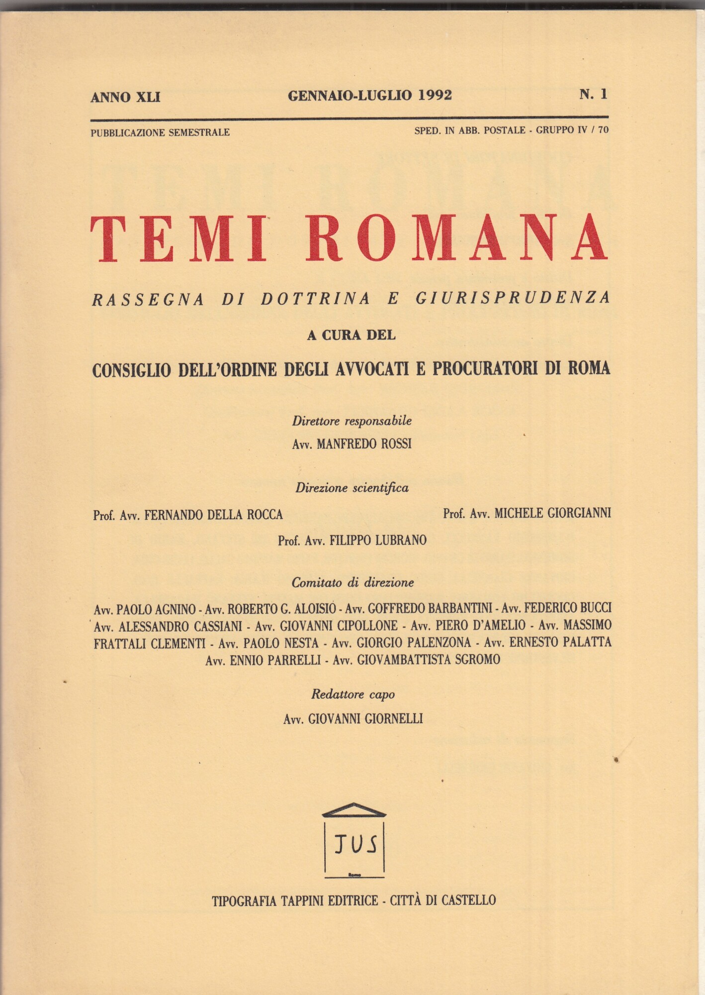 Temi Romana. Rassegna di dottrina e giurisprudenza. 1992. Annata completa