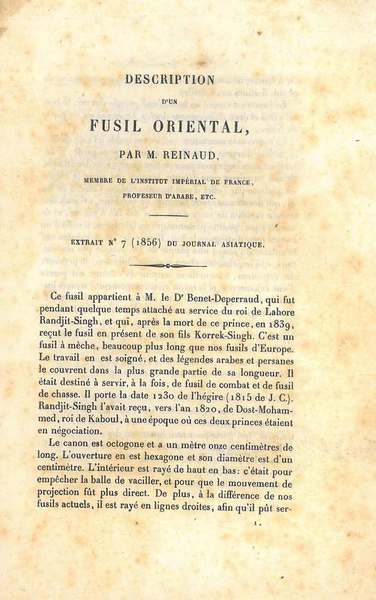 Descripiton d'un fusil oriental Estratto da n° 7 1856 "Journal …