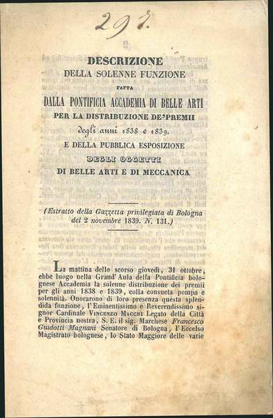Descrizione della solenne funzione della pontifica Accademia di Belle Arti …