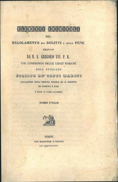 Elementi criminali del regolamento sui delitti e sulle pene emanato …
