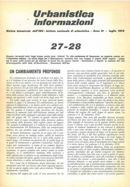 Urbanistica informazioni. Rivista bimestrale dell'INU, anno 5, n. 27-28, 1976