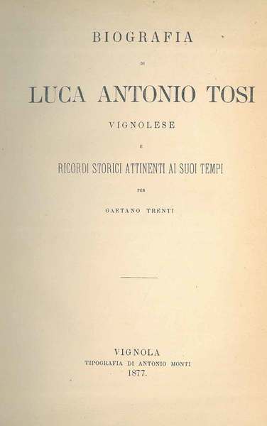 Biografia di Luca Antonio Tosi vignolese e ricordi storici attinenti …