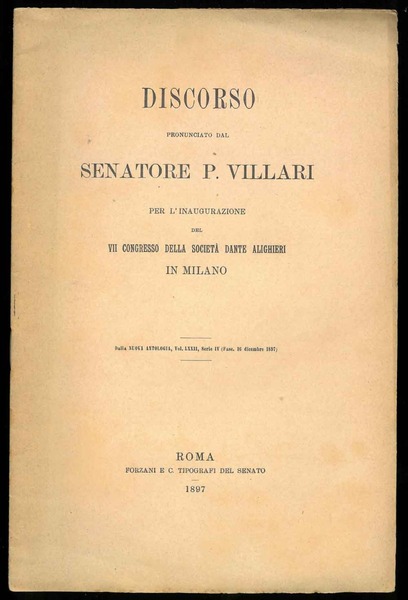 Discorso pronunciato dal senatore P. Villari per l'inaugurazione del VII …