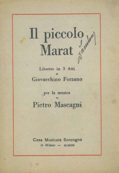 Il piccolo Marat Per musica di Pietro Mascagni