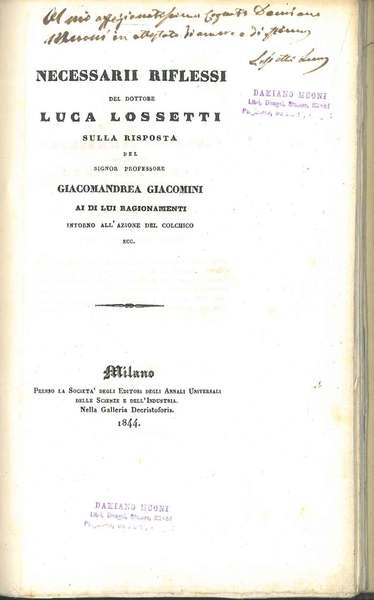 Necessarii riflessi del dottore Luca Lossetti sulla risposta del Signor …