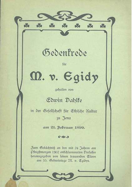 Gedenkrede fur M. V. Egidy gehalten von (.) in der …