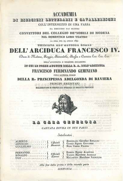 Accademia di esercizi letterarii e cavallereschi coll'intermezzo di una farsa …