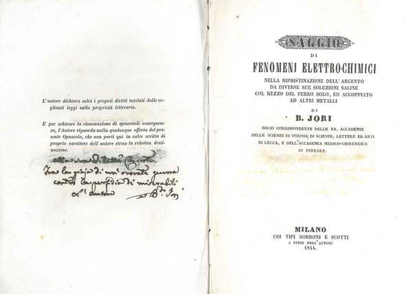 Saggio di fenomeni elettro-chimici nella ripristinazione dell'argento da diverse sue …