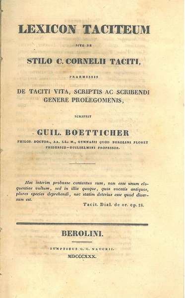 Lexicon Taciteum sive de stilo C. Cornelii Taciti