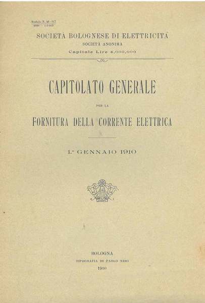 Capitolato generale per la fornitura della corrente elettrica. 1° gennaio …