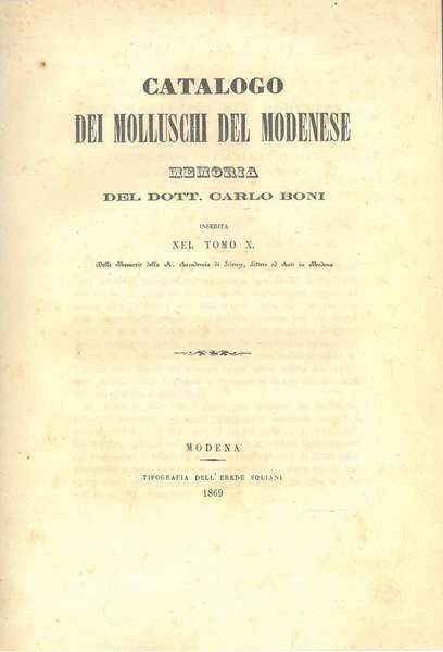 Catalogo dei molluschi del modenese. Memoria