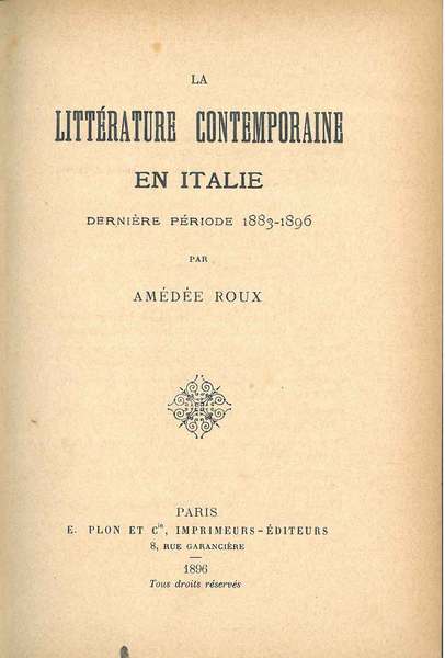 La littérature contemporaine en Italie dernière période 1883-1896