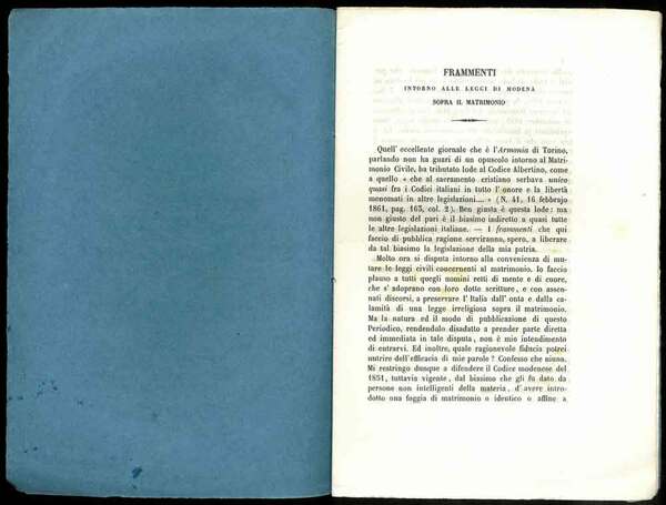 Frammenti intorno alle leggi di Modena sopra il matrimonio. Estratto …
