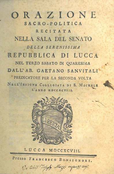 Orazione sacro-politica recitata nella sala del Senato della Serenissima repubblica …