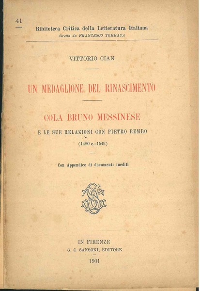 Un medaglione del rinascimento. Cola Bruno Messinese e le sue …