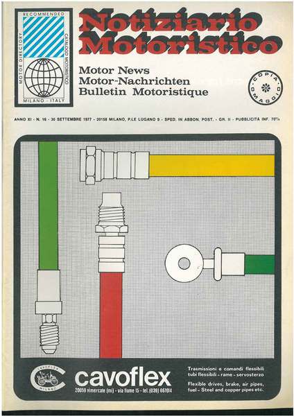 Notiziario motoristico. Anno IX, n. 16, 30 settembre 1977