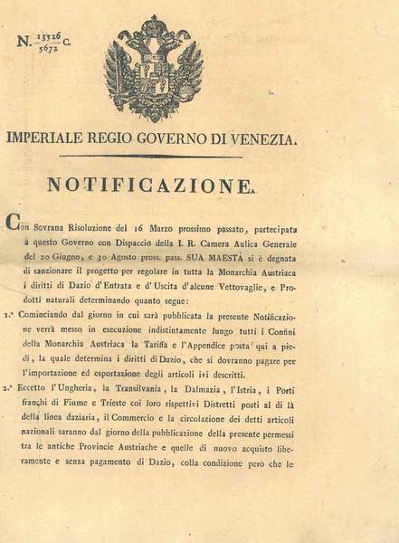 Notificazione. Sua Maestà si è degnata di sanzionare il progetto …