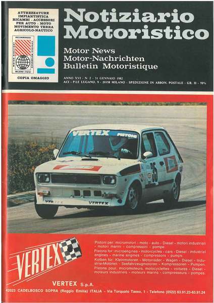 Notiziario motoristico. Anno XVI, n. 2, 31 gennaio 1982