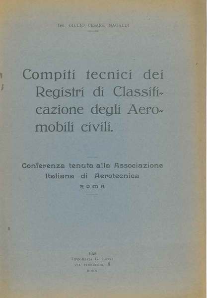 Compiti tecnici dei registri di classificazione degli aeromobili civili