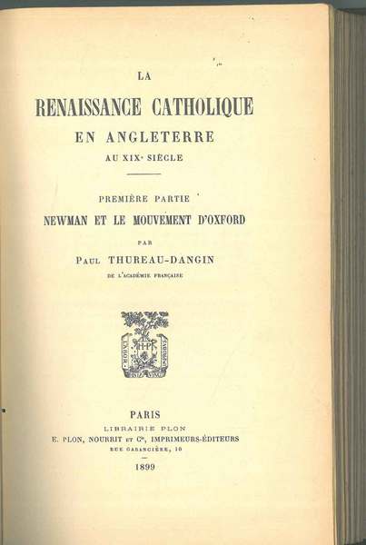 La renaissance catholique en Angleterre ai XIX Siècle. Première partie: …