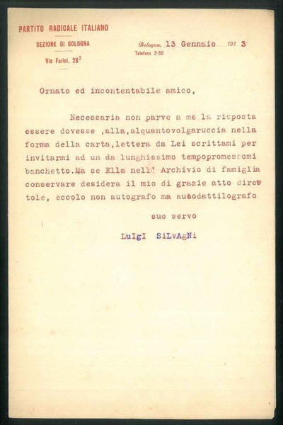 lettera dattiloscritta su doppio foglio intestato "Partito Radicale Italiano Sezione …