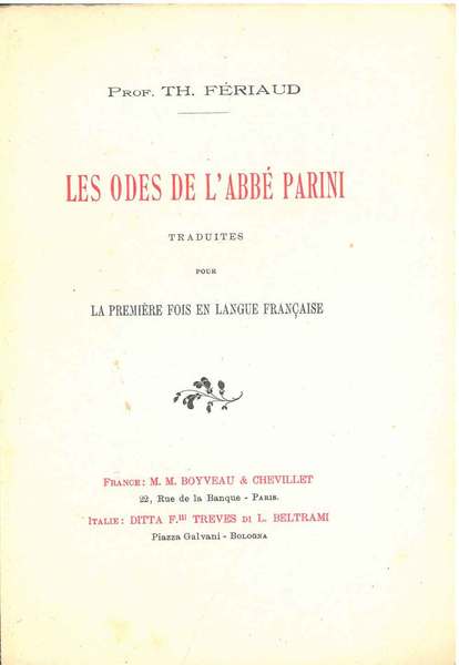 Les odes de l'abbé Parini traduites pour la première fois …