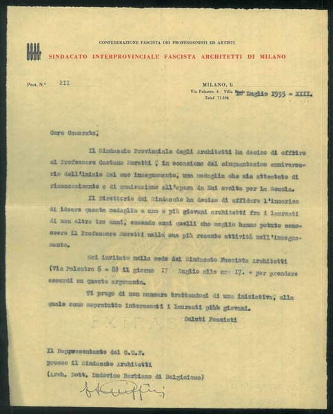 "Il Sindacato interprovinciale fascista architetti di Milano ha deciso di …