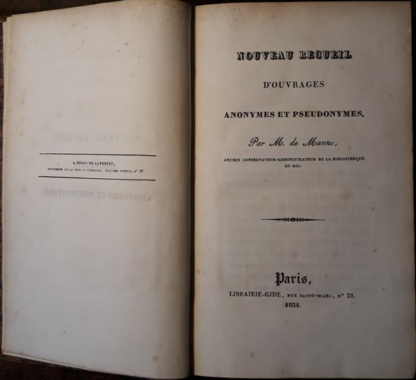 Nouveau recueil d'ouvrages anonymes et pseudonymes
