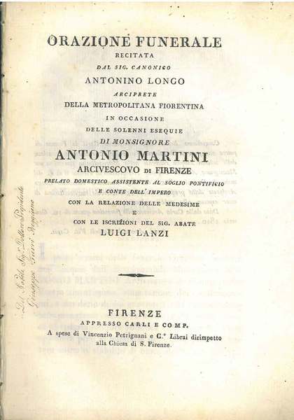 Orazione funerale recitata dal Sig. Canonico Antonio Longo arciprete della …